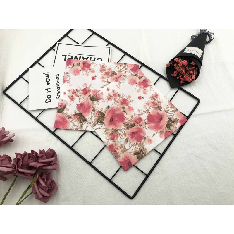 20pcs / set Serbet Wajah Bentuk Persegi Motif Print Bunga Pink Untuk Pesta Pernikahan / Restoran