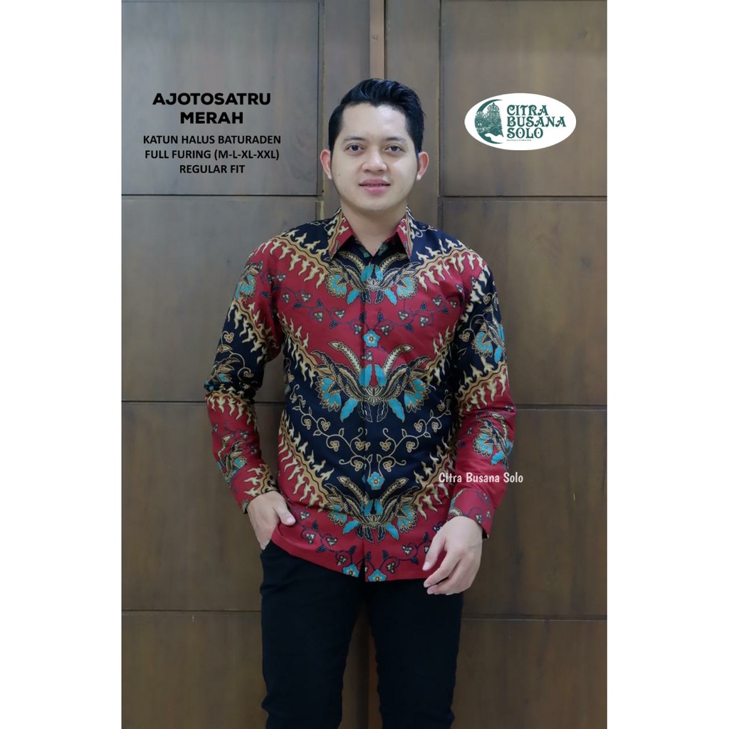 AJOTOSATRU MERAH Kemeja Batik Pria Full Furing Bahan Katun Halus Primisima