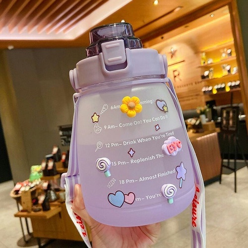 (COD) BOTOL MINUM 1.3 LITER VIRAL KAPASITAS 1300ML MOTIVATOR PENANDA WAKTU - GEMOYY / FREE STICKER 2D