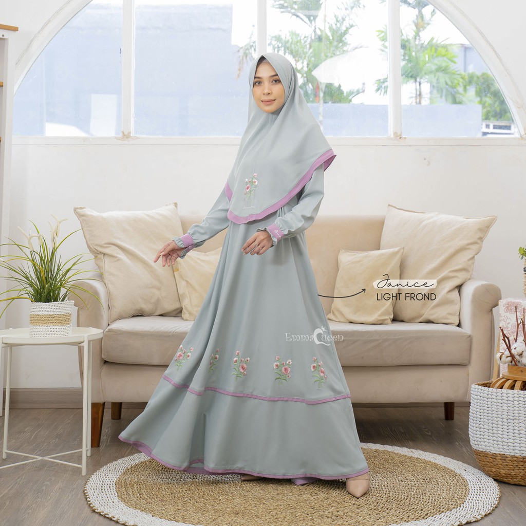 EmmaQueen - Set Dress Muslim Wanita Janice Flowery-Light Frond