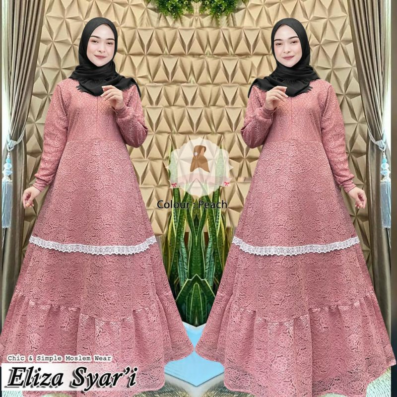 gamis pesta brokat mewah dress muslim brukat glitter cornely renda keliling eliza maxy kondangan