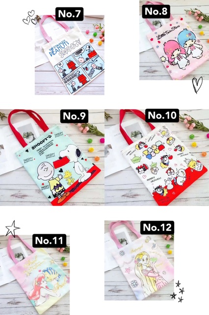 Tas kanvas tote bag TL006 sanrio hello kitty snoopy tsumtsum tas les