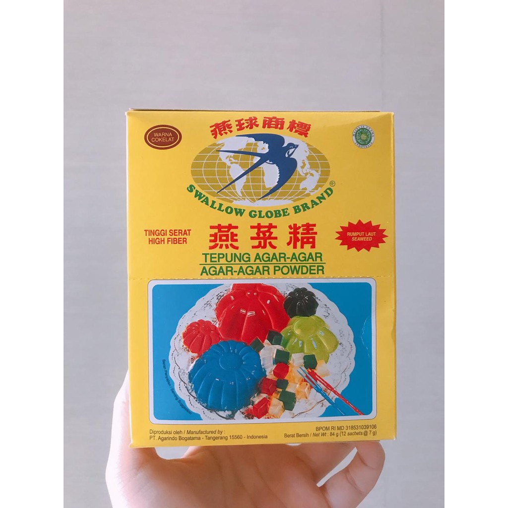 

Tepung Agar Agar Swallow 12 sachet Globe Brand / Ager-ager powder ( Coklat , Merah , Hijau , Putih )