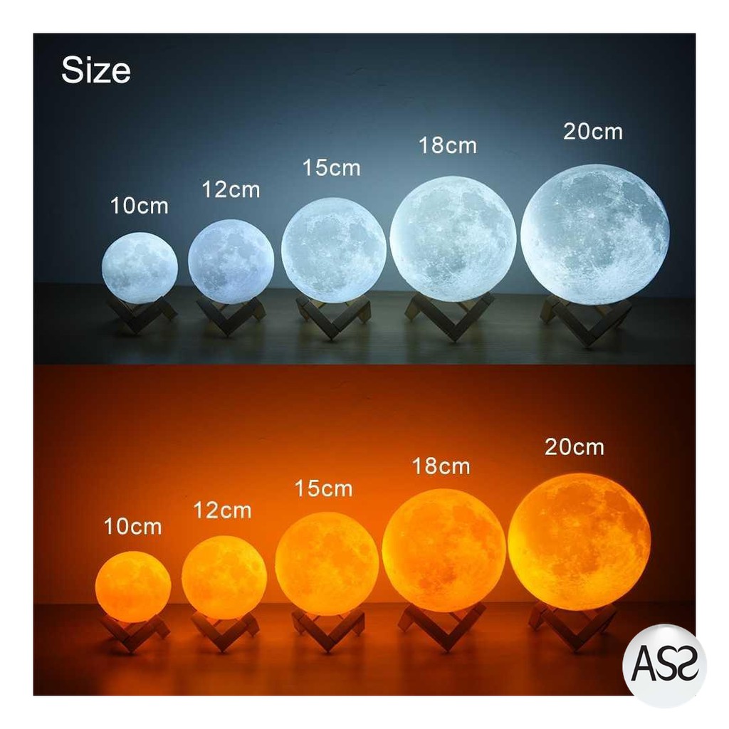 ASS Shop - RAMBERY Lampu Tidur 3D Printed Moon Night Light Lamp 12 cm - ROX-05