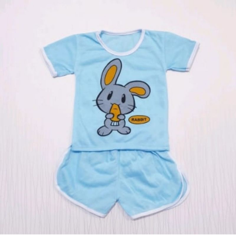 SETELAN BAJU ANAK PAKAIAN LUCU BAYI KARAKTER KELINCI MURAH USIA 0-1THN