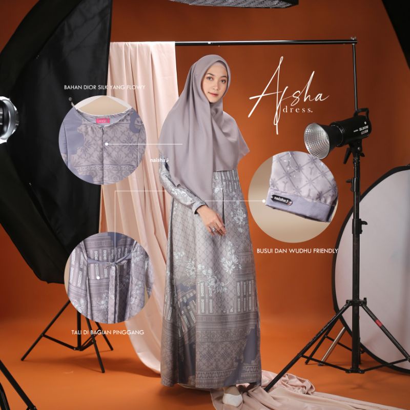 AFSHA DRESS BY NAISA/DRESS MUSLIMAH/GAMIS BUSUI/DRESS SYAR'I/TERLARIS/Bahan dior silk
