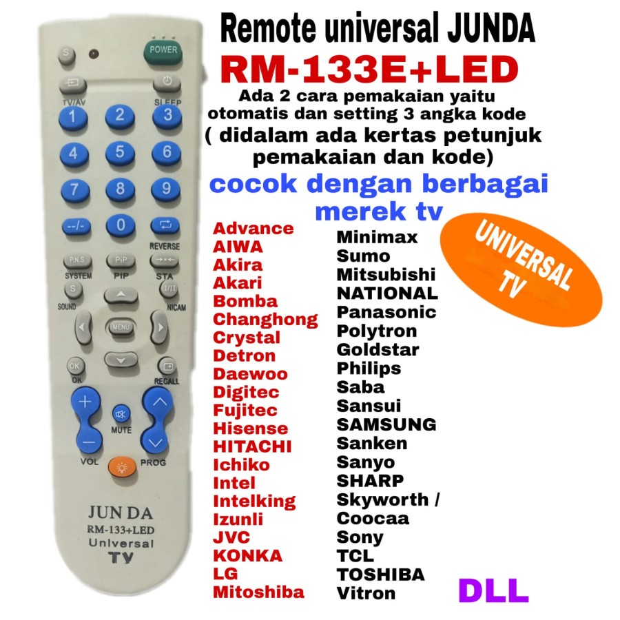 REMOTE UNIVERSAL BERBAGAI MEREK TV TABUNG LED JUNDA 133E