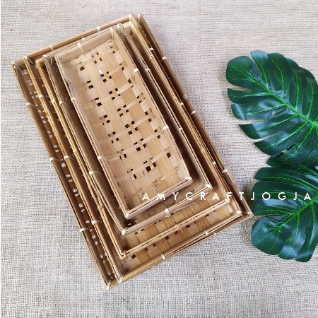 SET PIRING SATE ISI 5/Piring Saji/Piring bambu persegi panjang/piring lesehan