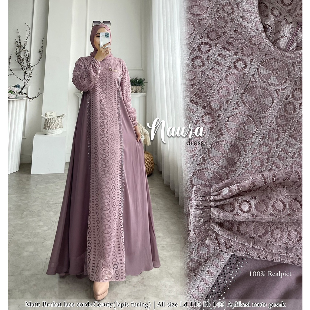 Zahira1808 Naura Kemala Bahan Brukat Cord Lace Mix Ceruty Baby Doll Gamis Muslim Syari Ibu Busui Dress Hijab Ori GLZ-2