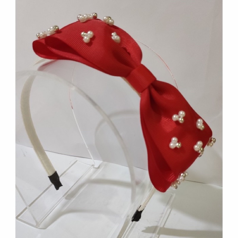 Bando anak pita besar/ bando pita merah/ pita mutiara/ french clip/ bando korea/ bando snow white
