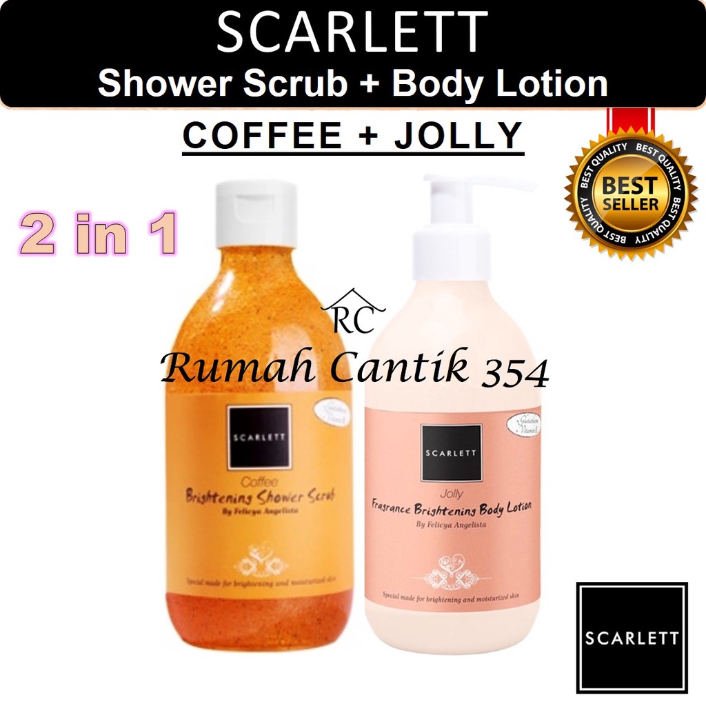 Paket 2 in 1 Body Care Scarlett Whitening Shower Scrub Coffee + Body Lotion Jolly Rumah Cantik 354 Perawatan Tubuh