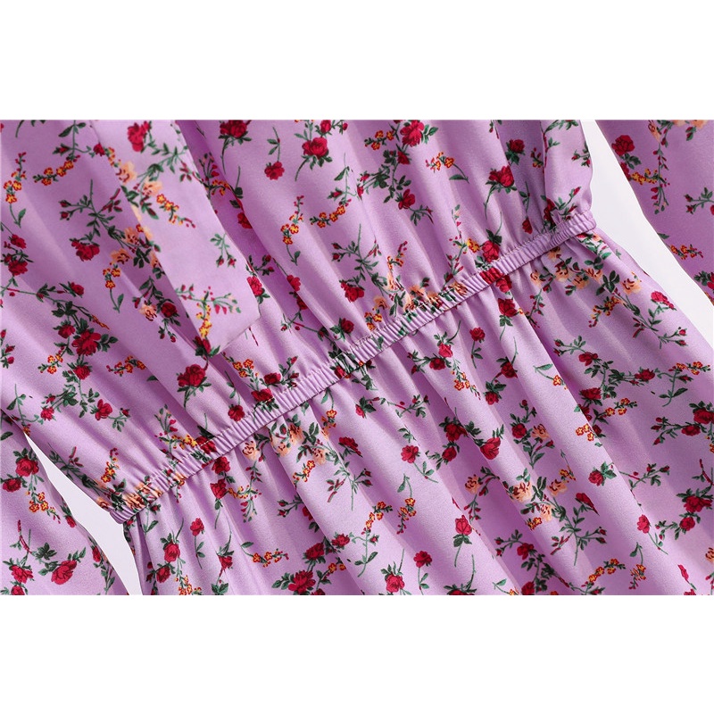 New 2022 COD Fashion Korean Women Dress Ungu Gaun Midi Bunga Untuk Wanita Busana Musim Panas Gaun Lengan Panjang Gaya Korea 2023