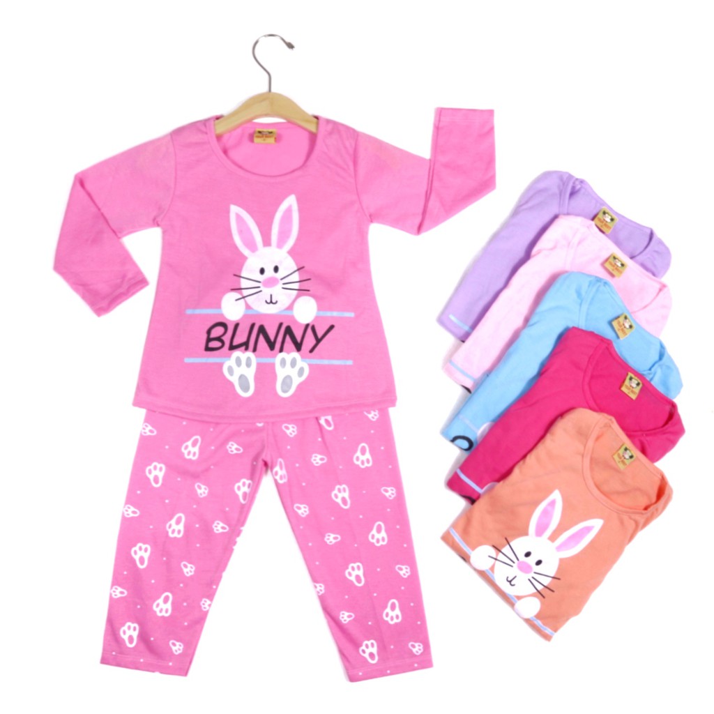 SETELAN FASHION ANAK SIKUNING  SRM21 BAJU ANAK PEREMPUAN MOTIF BUNNY BAHAN KAOS 2-6 TAHUN