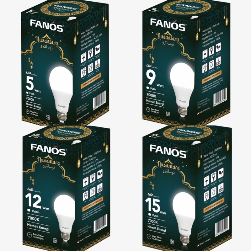 LED FANOS NUSANTARA 5w 9w 12w 15w COOL DAYLIGHT / LAMPU HEMAT ENERGY / LAMPU LED FANOS