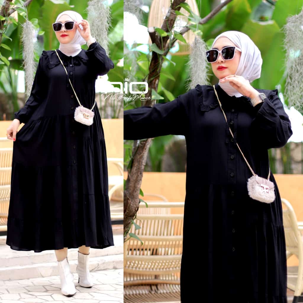 Midi Dress Crinkle Hitam