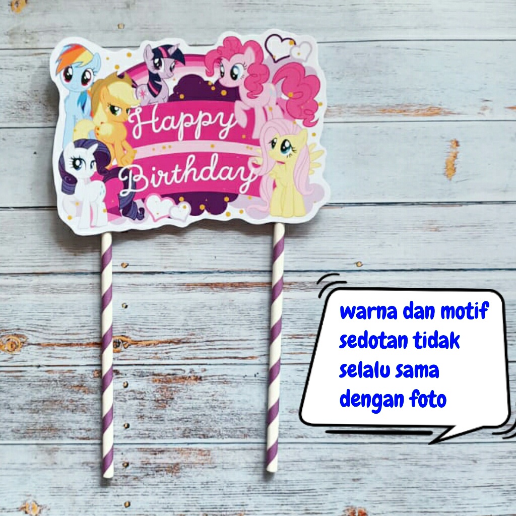 cake topper sedotan ganda hiasan kue ulang tahun karakter my little pony kuda poni