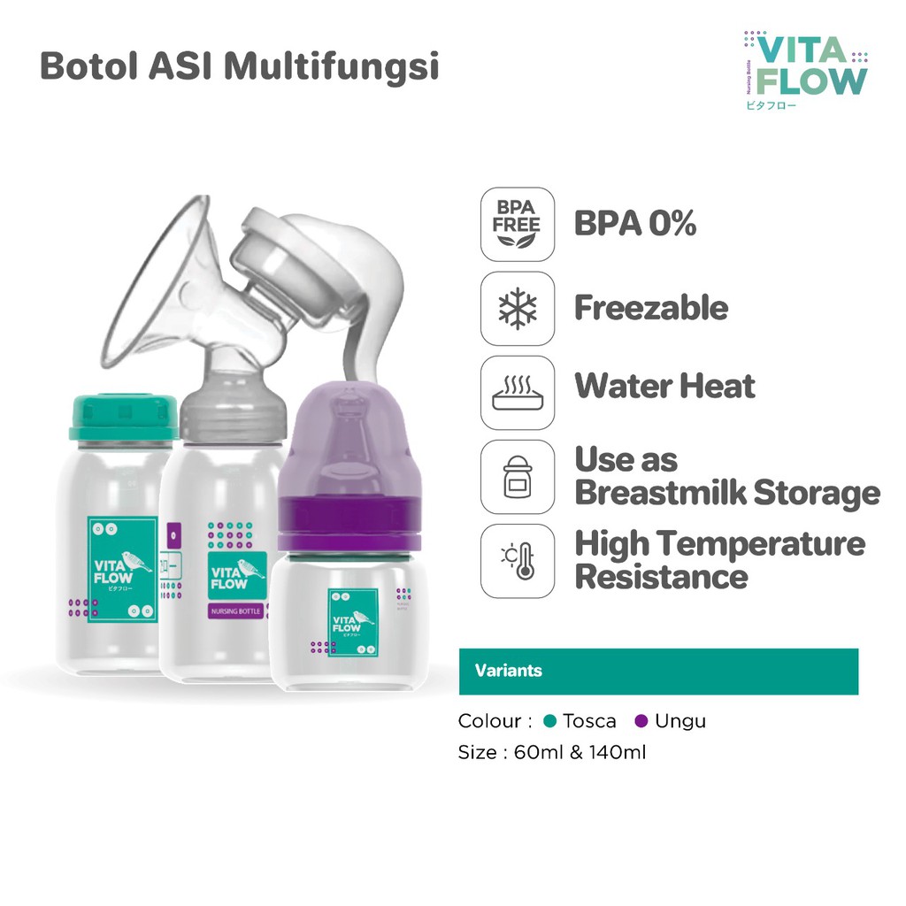 Vitaflow Botol Susu Ekonomis (140ml &amp; 60ml) Multifungsi 3in1 // Calia Babyshop