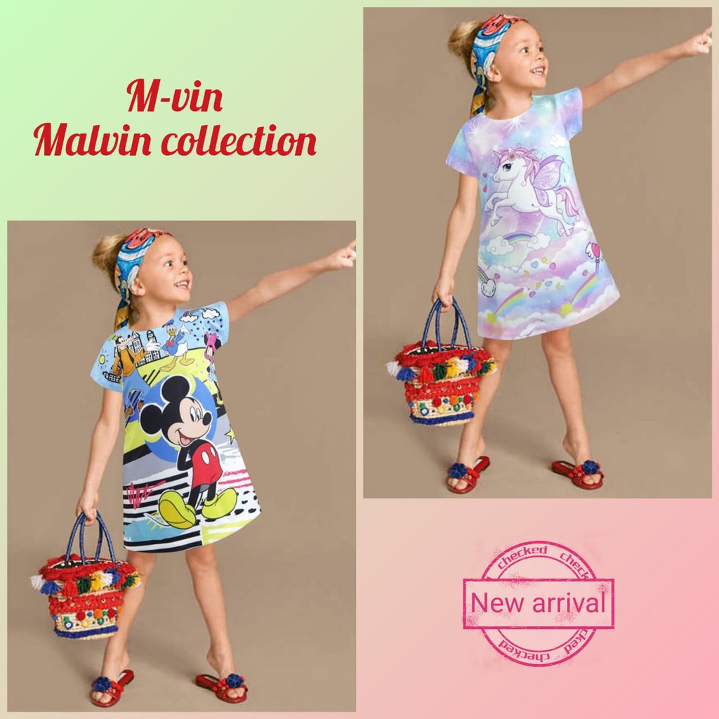 Dress Anak Scuba - Baju Anak Perempuan - Dress Scuba Karakter 1-9Tahun MVIN