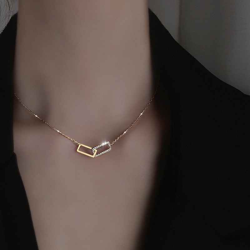 Korean Tide New Diamond-studded Square Clavicle Necklace Super Fairy Fashion Geometric Girlfriend Sweet Heart Jewelry