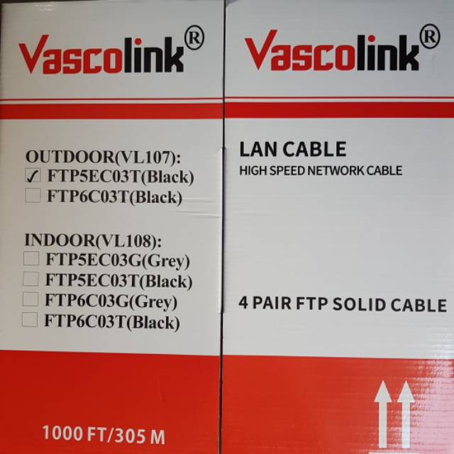 KABEL UTP OUTDOOR STP FTP CAT 5E VASCOLINK VL107 FTP5EC03T 305 M