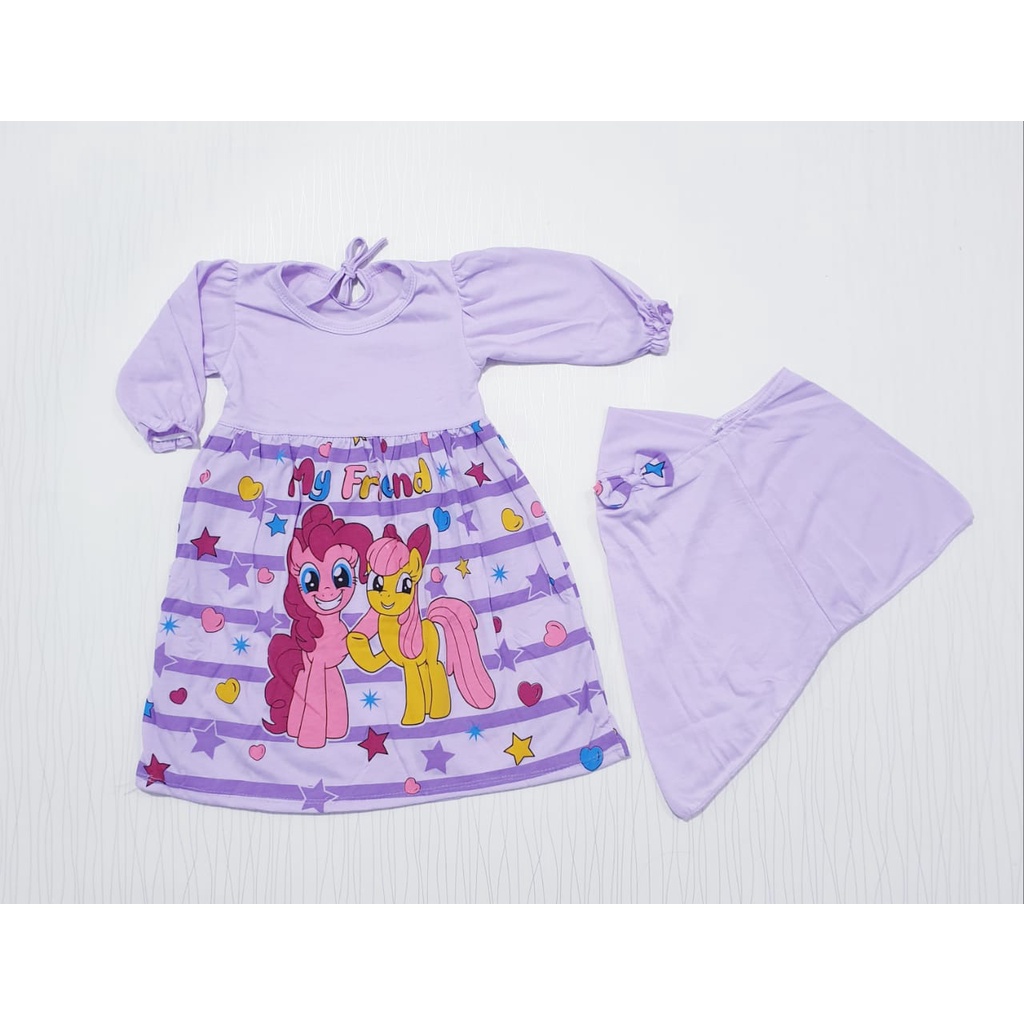 dress gamis anak perempuan dan hijab karakter little pony / baju baby gracia / pakaian bayi muslim