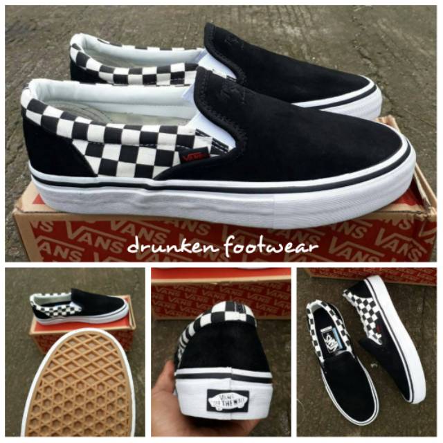 SEPATU VANS SLIP ON PRO X THRASHER CHECKERBOARD BLACK WHITE - ORIGINAL - PREMIUM HITAM PUTIH CATUR