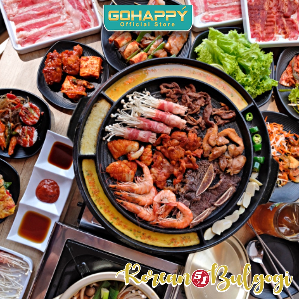 BULGOGI PAN 5 IN 1 Gohappy Panci pemanggang Grill pan lebar 36 CM alat panggang anti lengket family restaurant