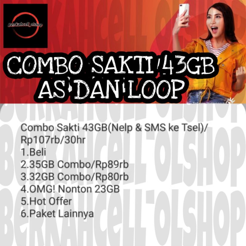 kartu sakti telkomsel as dan loop 43gb / combo sakti telkomsel 43gb