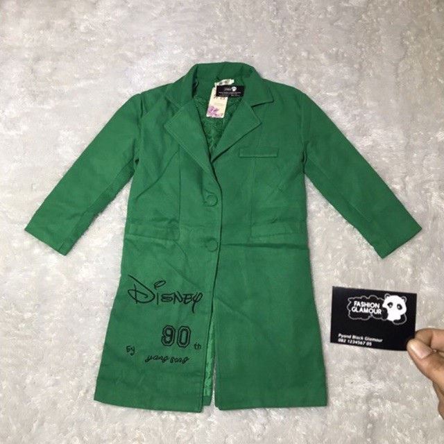 CT4 MANTEL COAT BLAZER WOLL HANGAT IMPORT WANITA ASIA EROPA KOREA BRITISH MELODY DOG DISNEY GREEN