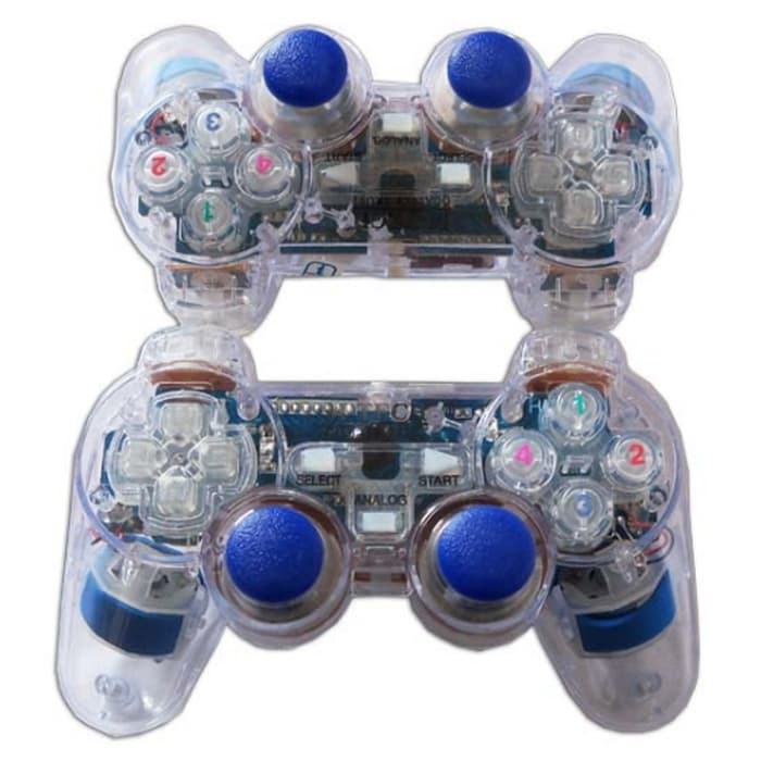 GAMEPAD DOUBLE TRANSPARAN GETAR TURBO JOYSTICK ANALOG CONTROLLER