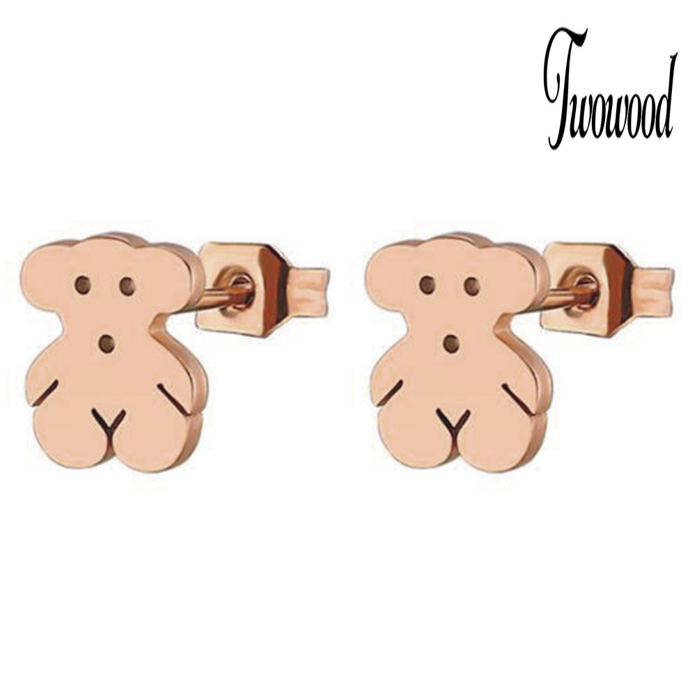 Anting Stud Bentuk Kartun Beruang Bahan Stainless Steel Untuk Wanita