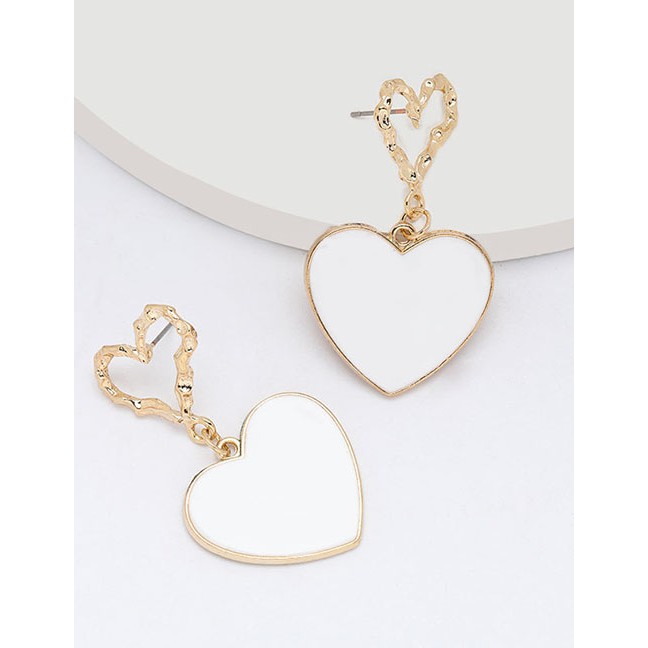 LRC Anting Tusuk Fashion Multi-layer Love Heart-shaped Alloy Oil Drop Earrings D92214