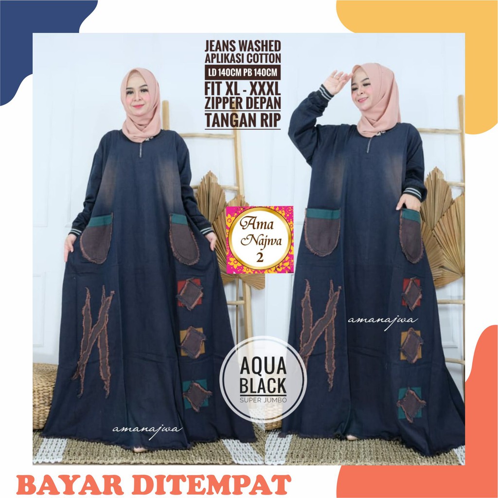 [ Bisa COD ] Gamis Jumbo Ld 140 Gamis Super Jumbo Dress Jeans Big Size XXXXL Gamis Muslim Jumbo