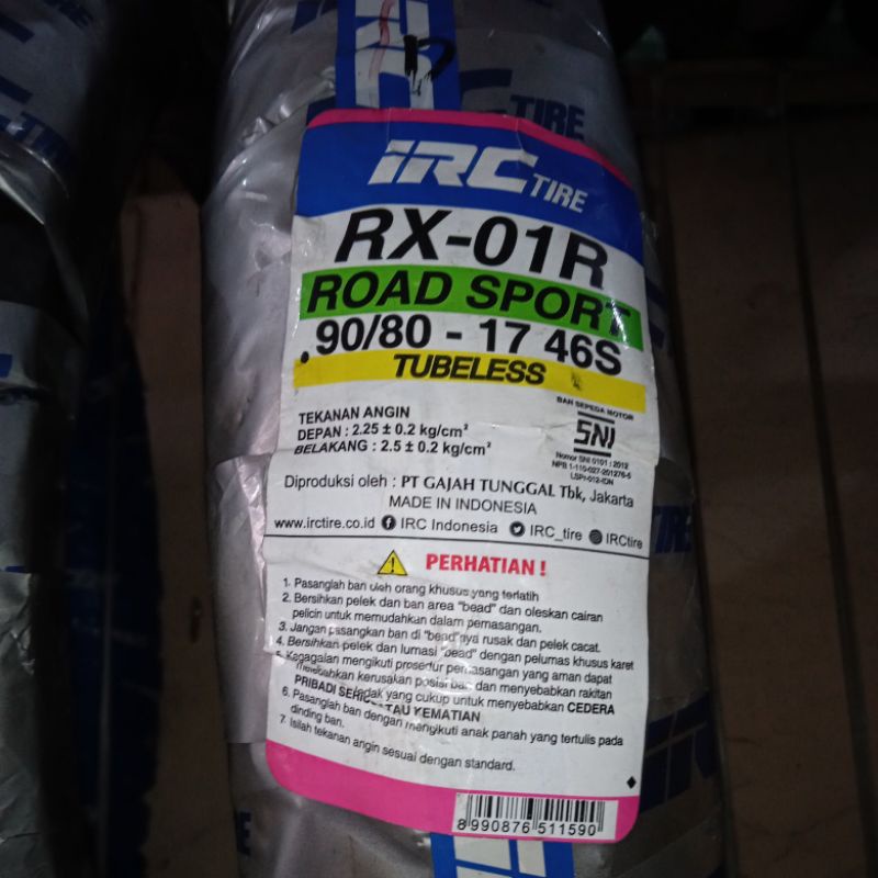 Ban Luar Merk IRC, 90/80-17 RX 01, Tubeless