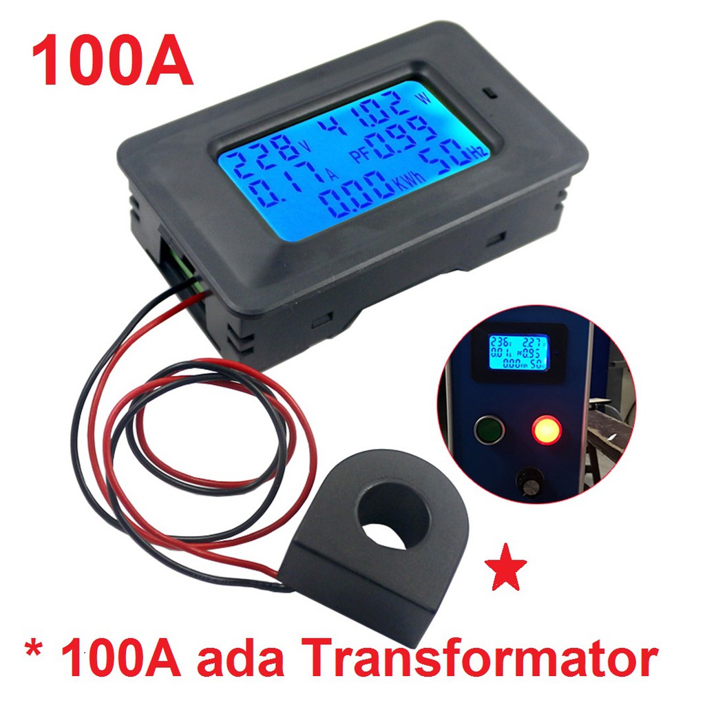 Watt KWH Meter Power Monitor Daya Digital Multifungsi 20A 100A 110 220V Wattmeter Voltmeter Ammeter