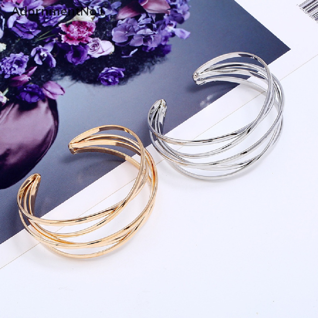 (AdornmentNo1) Gelang Tangan Terbuka Gaya Punk Vintage Multilayer Motif Geometri Aksen Hollow Untuk Wanita