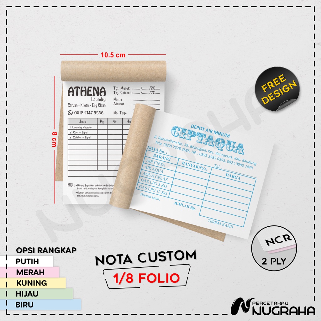 

NOTA CUSTOM 1/8 FOLIO 2 RANGKAP / BUKU NOTA KONTAN Isi 100 lembar