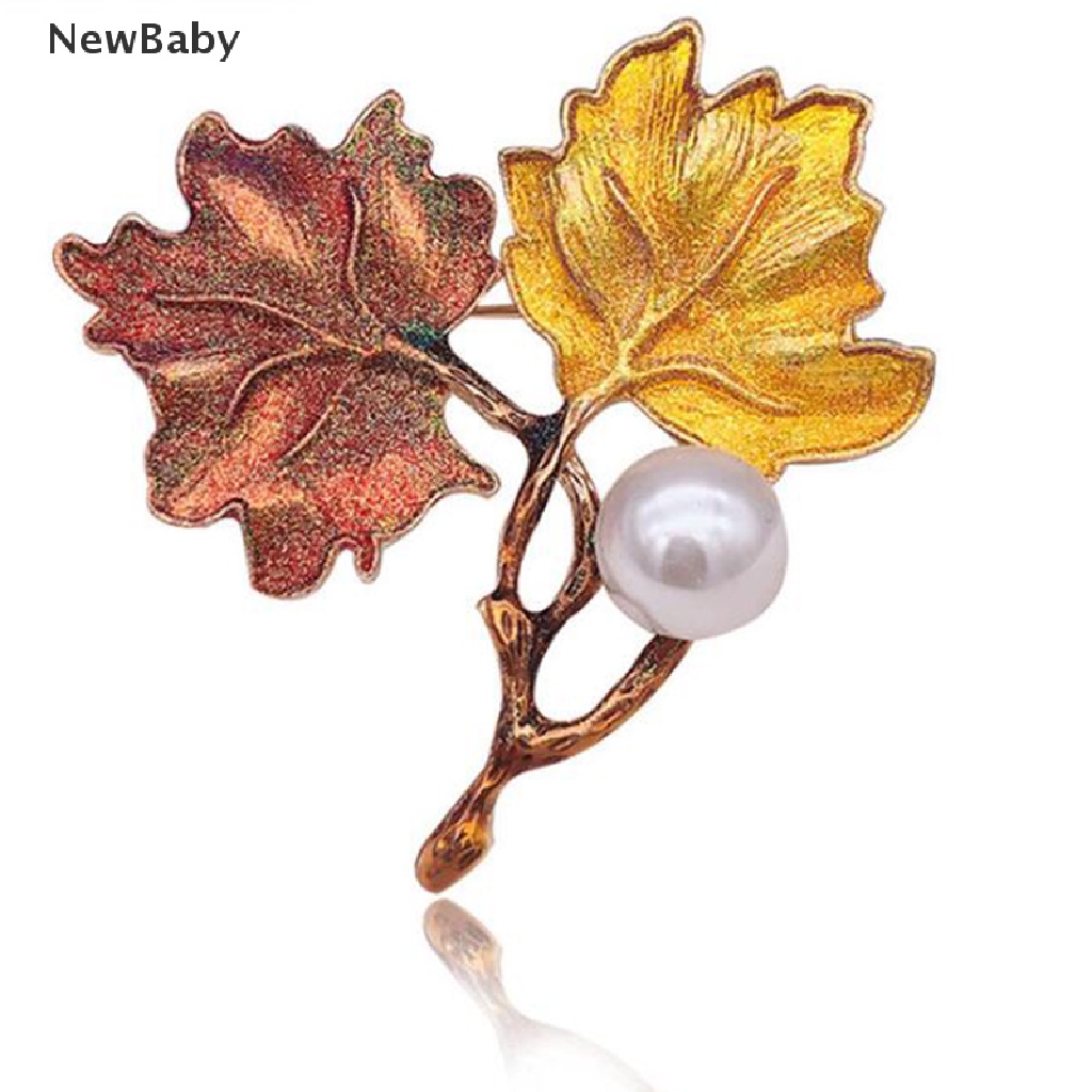 Newbaby Bros Pin Korsase Daun Maple Vintage Hias Mutiara Untuk Aksesoris Wanita