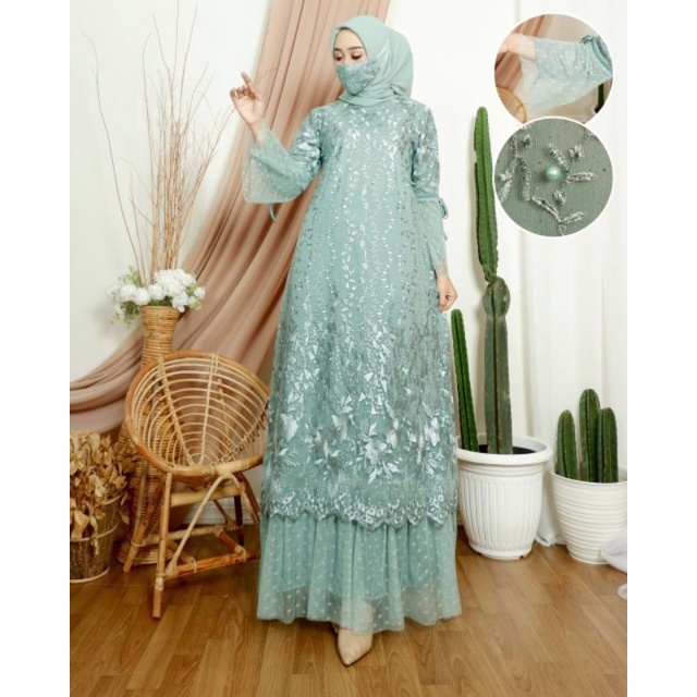 Cod produk original gamis tulle mix tutu//gamis kondangan//gamis pesta//gamis terlaris