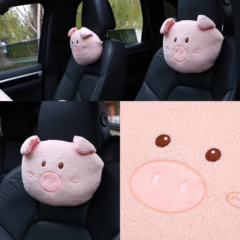 Bantal Penyangga Kepala Jok Mobil Sarung Safety Belt BABI PIGGY BLUDRU Car Headrest