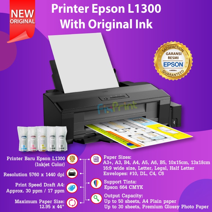 Printer Epson L 1300 Print Cetak A3+ L1300 InkTank GARANSI