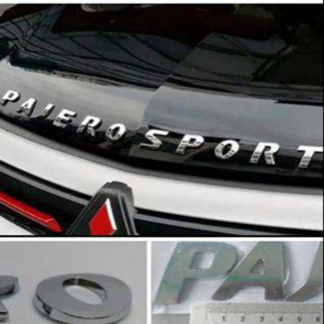 Emblem logo PAJERO SPORT font italic untuk kap depan ukuran per huruf 4x3.5cm