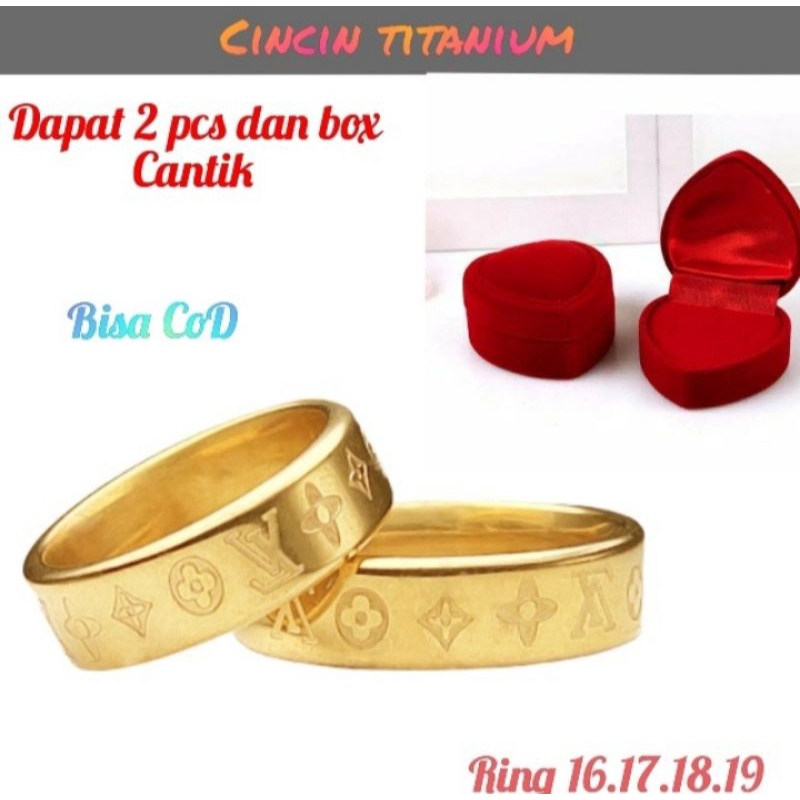 COD KK CINCIN Kawin LV Dapat 2 pcs Dan Free Box Cincin Model Love Berlapis Emas