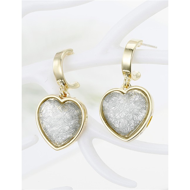 LRC Anting Tusuk Fashion Golden Love Hair Silk Resin Earrings D76611