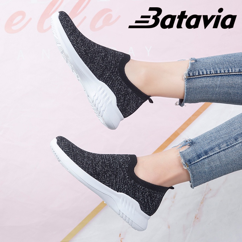 Batavia Sepatu olahraga impor premium perempuan terbaru rajut adem antislip antiaus sepatu lari anak perempuan A121 A15 A16-A16 BLACK