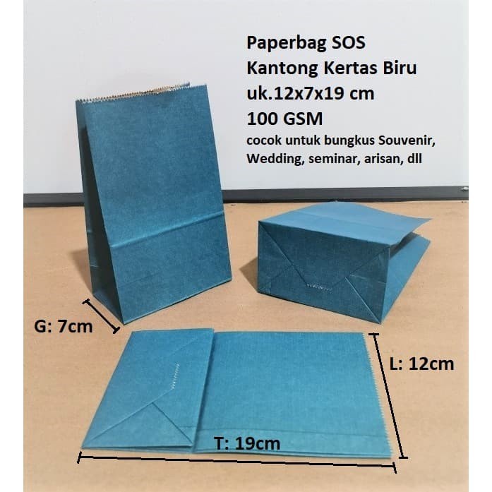 

NEW Paperbag Kantong Kertas SOS Biru 12x7x19cm Souvenir Wedding