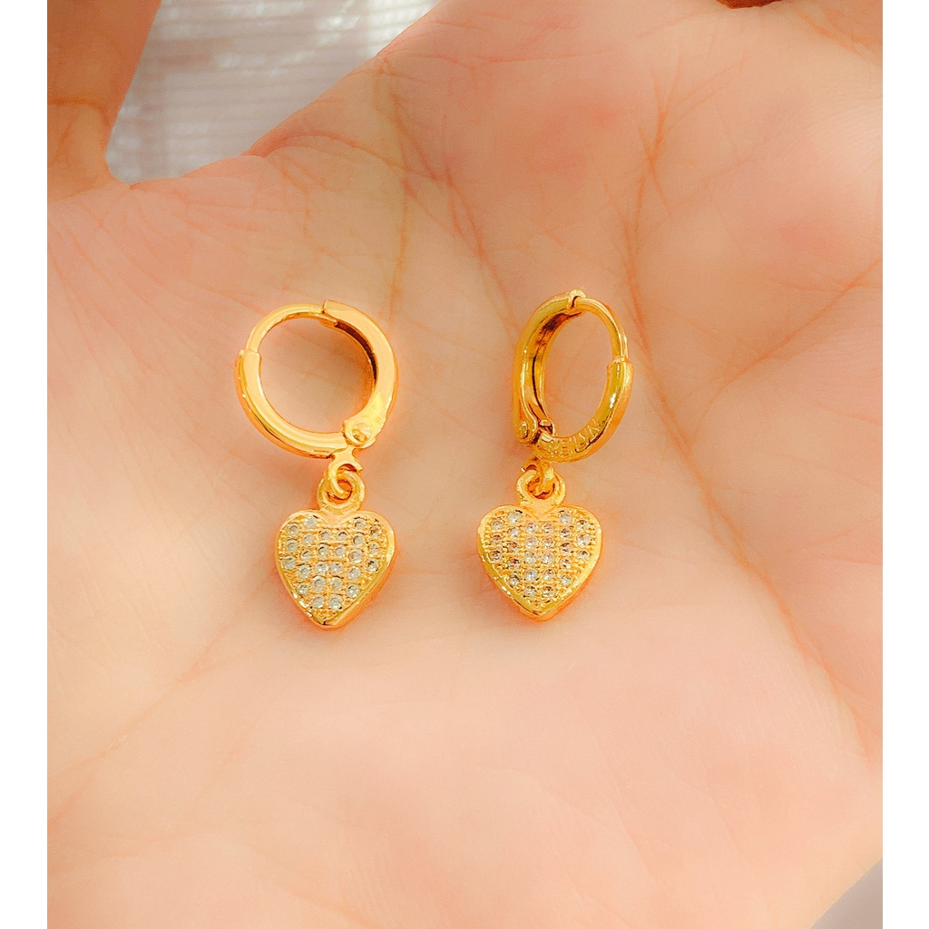 Anting Wanita Xuping Terbaru Model Love Flat Zirconia Gold