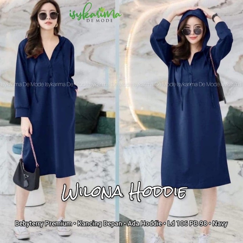 Long Hoodie Wanita Bahan Babyterry • WILONA HOODIE BY ISYKARIMA DE MODE