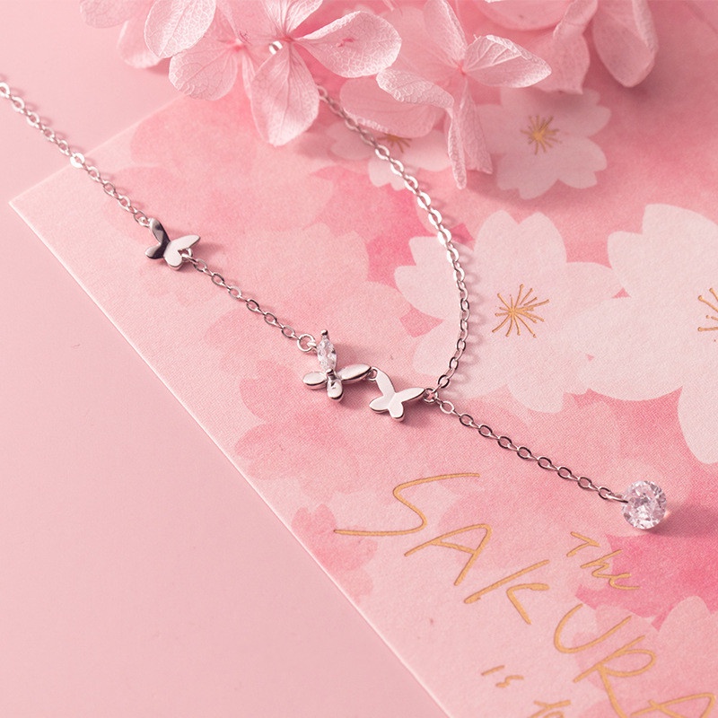 Kalung Rantai Liontin Kupu-Kupu Hias Zircon Gaya Korea Untuk Wanita