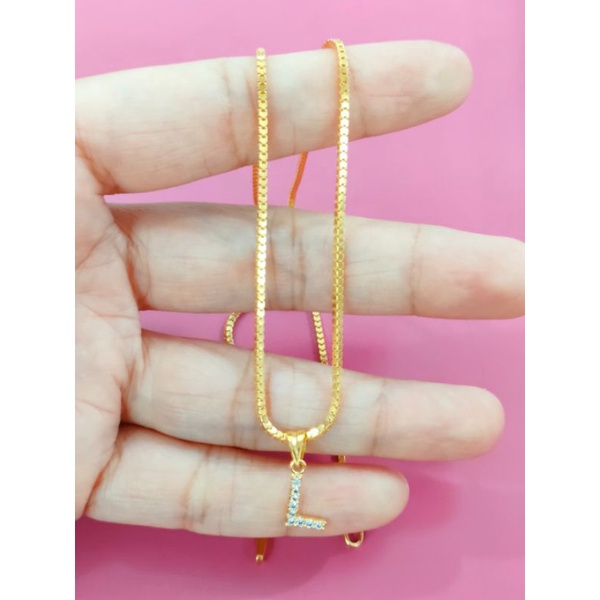 KALUNG MILANO DAN LIONTIN INISIAL L PERAK 925 LAPIS EMAS 24K